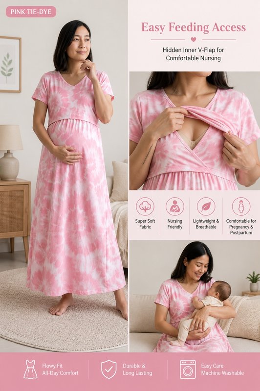 Pink Tie-Dye Nursing Dress